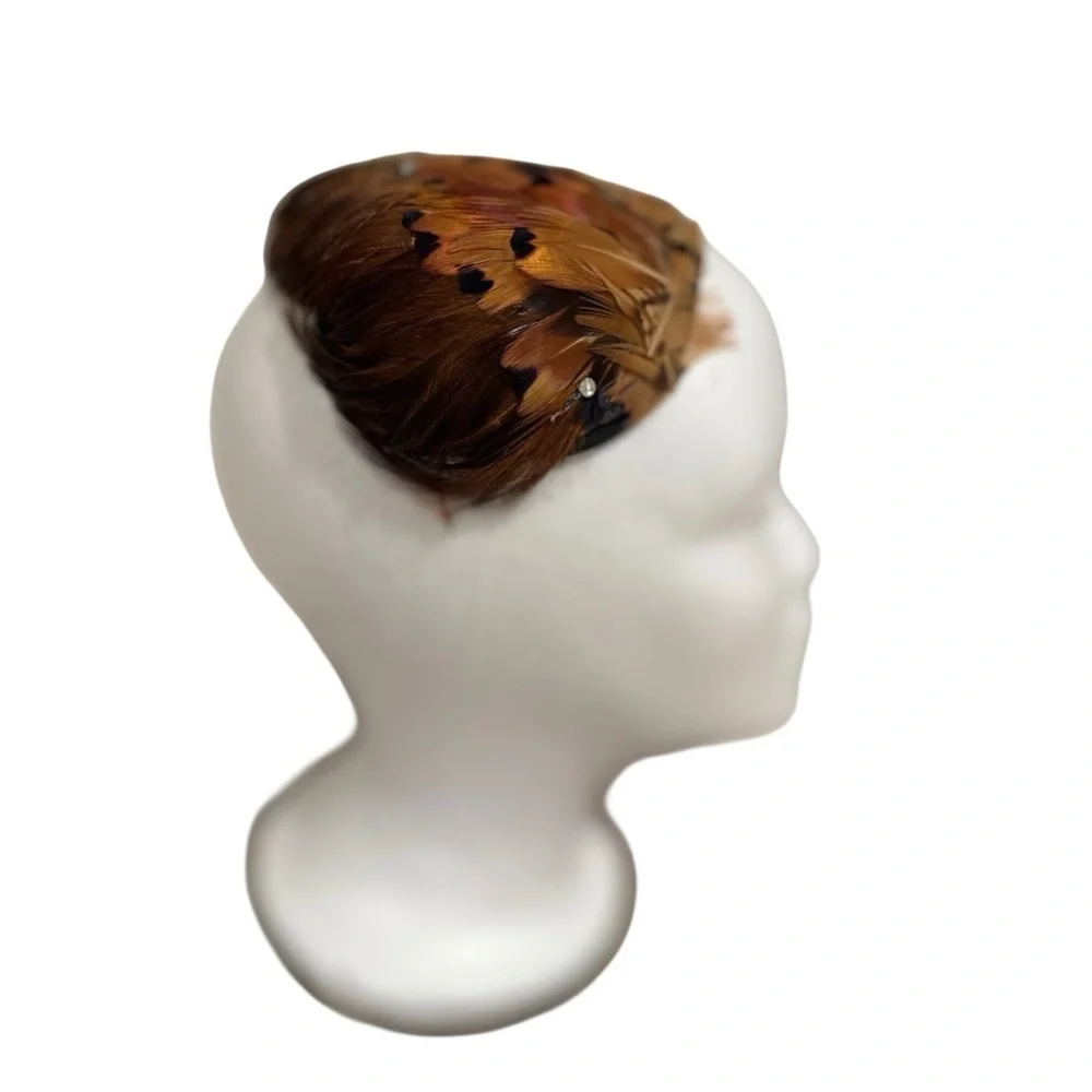 Bundle (2) Vintage Fascinator Pillbox Whimsy Hats 40-60s Pheasant Feather & Mink - Picture 12 of 17
